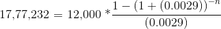 17.77.232 = 12.000 * _ 1-(1+ (0.00295)- (0.0029)