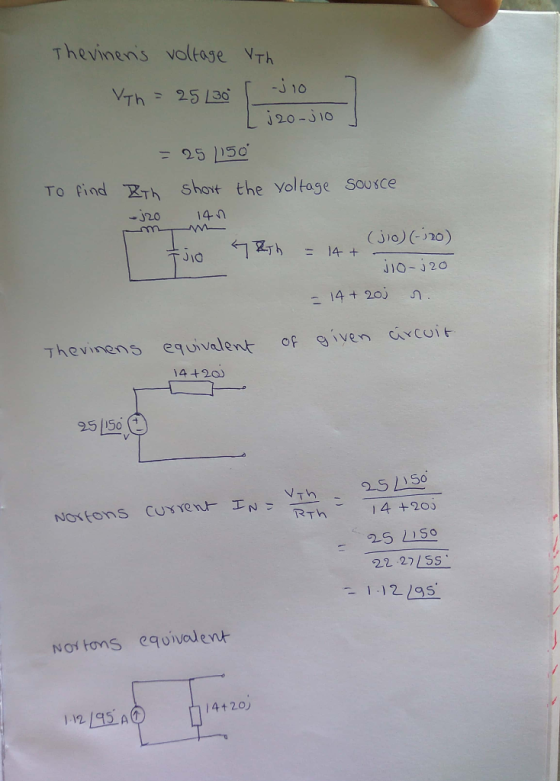 Thevinens voltase VTh 20-1o 25 1150 To find RTh shot the Yoltage sousce 14n J20 (310(-20) JIO Thevinens equivalent Of iven rC
