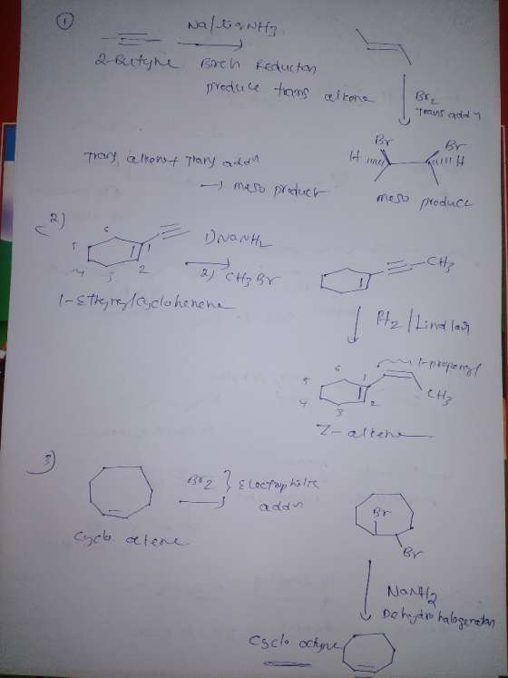 © Naftant 2-Butyne Birch Reduction preduce trams calkone 062 Trans addy Br It must Trang alkony Trary addu - meso product --