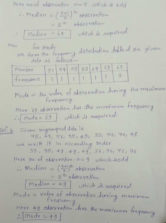 Now 69 51 3 - 1 - - - - Here no of observation, nog which is odd a. Median = (9+)th observation = 5th observation ... Median