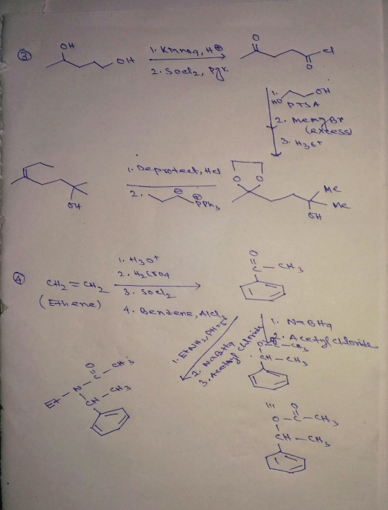 olt Kanag, H 2. Soals, pgr. PTSA ме хат 1. Deprotect, has Hot 2. He(804 I Hy = City (Ethene) 3. soela 4. Benzene, At ta 1 1.
