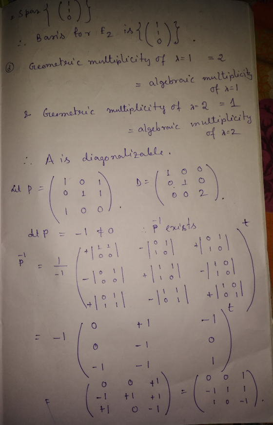 s span Basis for E2 Geometric multiplicity of a=1 algebraic multiplicity of x=1 & Geometric multiplicity of a 2 = 1 algebraic