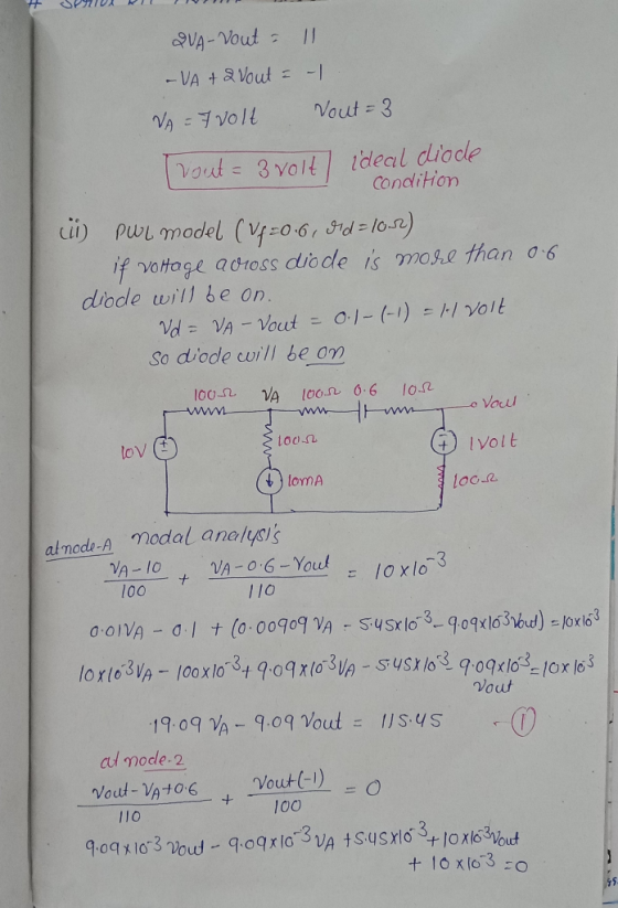 Condiion diode will be on So diode will be OY) Vacul !Volt ) loMA alnode-A modal anelyss 10x10-3 out al mocde-2 11O
