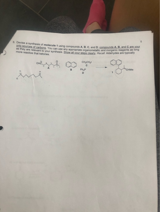 6. Devise a synthesis of molecule 1 using compound only sources of carbons. You can use any appropriate orga ecule 1 using co