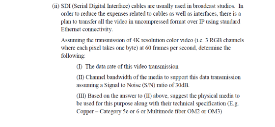 (ii) SDI (Serial Digital Interface) cables are usually used in broadcast studios. In order to reduce the expenses related to