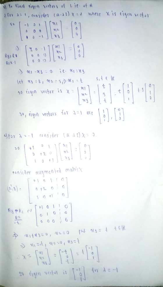 3) To find eigen vectory of Lie oft il fil del consider (Ad 1) x where x is eigen vector 3 101 00 6 113 HI 0 LOT 0 a REIRA RI