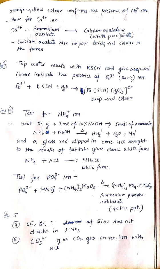orange-yellow colour confirms the presence of Mod in. - How for Catt ion- Catt + Ammonium Calsium oxalitet oxalate (white pre