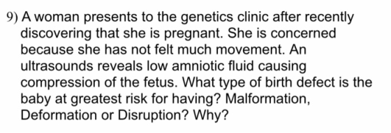 9) A woman presents to the genetics clinic after recently discovering that she is pregnant. She is concerned because she has
