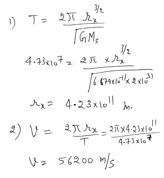 - 2 1) T= 20 kr TGMs 3/2 4.73x107 z ar xri 16.679x101x2x103) rxz 4.23x10 m. 2) V = 251 4x 21x14:30et Uz 56200 m/s Ex231x 4.2