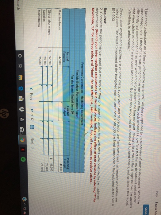 Help Seve & Ext Check I just cant understand all of these unfavorable variances, Weston complained to the supervisor of ano