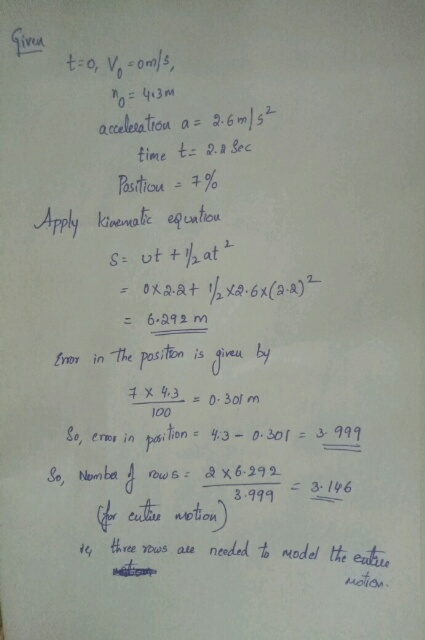 Tine vel : 0 0 m accelelation a= 2.6m time te oas equnliou sut that 6.892 m tnor in the position is give b 100 o, en in 3.999 こ3-196 Moian