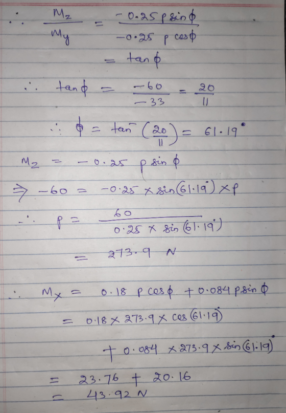 - - 0.25 p sind му -o-as r casф – tan of i tanda - bo = 20 .: © ten (20) = 61.199 M₂ - - 0.25 p sin & ş.-60 = -0.25 x sin (61