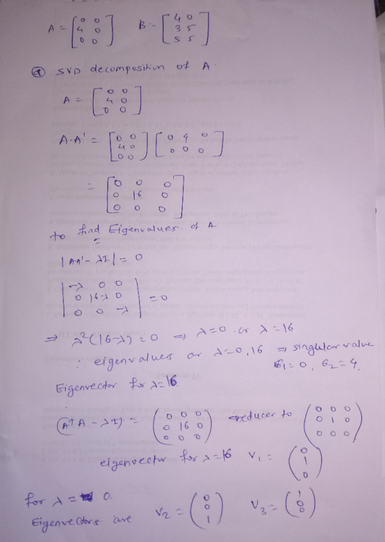 A- --[88] obu ] @ Srp decomposition of A. A = 40 100 AJ!:) Ooo find to Eigenvalues of a 16-10 o 2016- 20 - 2=0.cr x 216 eigen