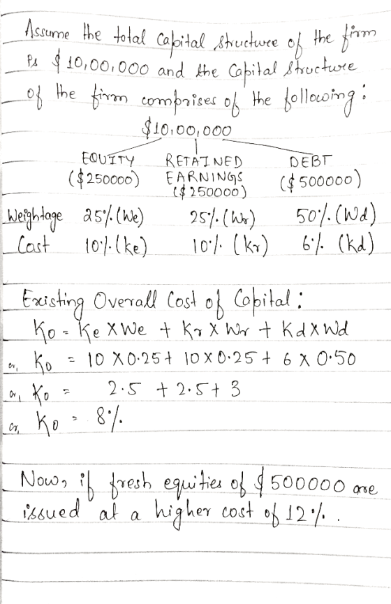 Assume the tolal Cafoital hucture 10,00,000 and the Capital uctwre hefmcooprises of he olleong 10.00,000 EOUITY RETATNED DEBT