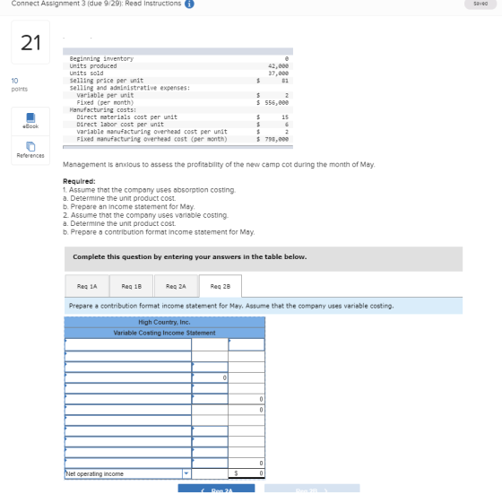 Connect Assignment 3 (due 9/29): Read Instructions i Saved 42,eee 37,eee 81 $ 10 points Beginning inventory Units produced Un