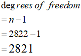 degrees of freedom =n-1 = 2822-1 = 2821