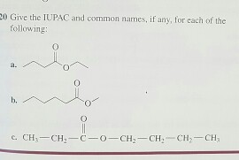 Give the IUPAC and common names, if any, for each