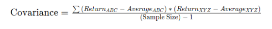 innen_ (Return ABC - Average ABC) * (Return xyz - Average xyz) (Sample Size) - 1