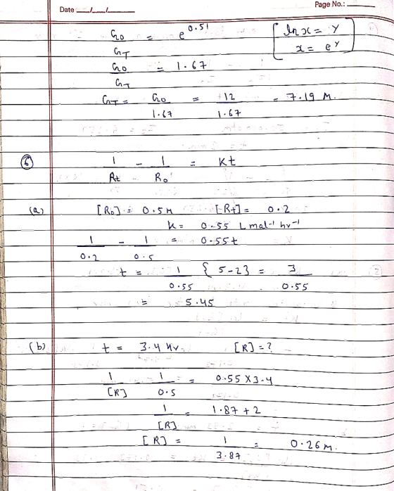 Date - Page No.: e oosid e ( In a=:Y hoc от a ey — no 1.67 GT- = .7.19 M. ho 1.67 12 1.67 St. At - Rol [R]: 0.5M 2 [B+1= 0.2