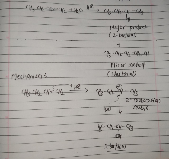 H3-CH-CHECH2t Hao HG CH3-CH2-CH-Hg Ptajor predurct C2-butas + fb-फ-पा-पाठ-पात Minar product (I-butanal) Mlecaanism 2LOcaian म