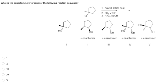 What is the expected major product of the following reaction sequence? 1. NaOEt, EtOH, heat 2. BH; THF 3. H2O2, NaOH HO OH O