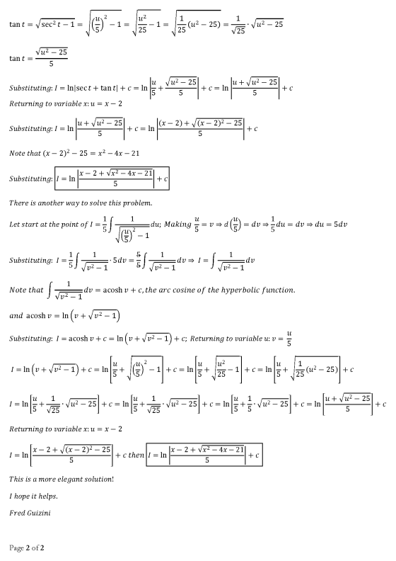 How Do You Integrate Int 1 sqrt x 2 4x 21 dx Using Trigonometric 