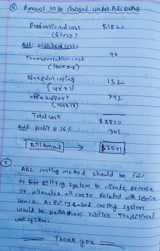 W Amount to be charged under ABClosing $1830 Professional cost (61x30) Add: oves head costs 96 Transportation cost (160x 0.6)