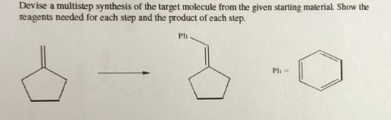 Devise a multistep synthesis of the target molecule from the given starting material Show the eagents needed for each step an