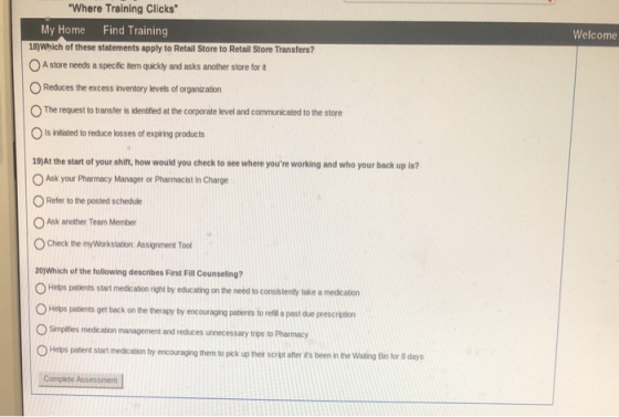 Welcome Where Training Clicks My Home Find Training 18)Which of these statements apply to Retail Store to Retail Store Trans