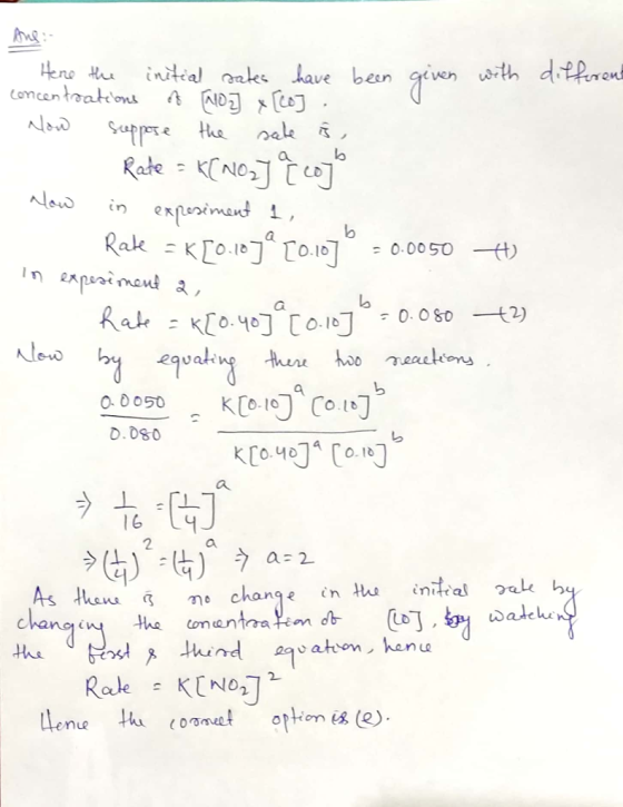 1. Here the initial sales have been given with difforent concentrations of No] x [co] .. - now suppose the sate is, - Rate =