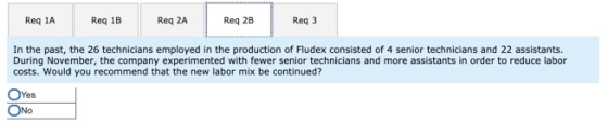 Req 1A Reg 1B Req 2A Reg 2B Reg 3 In the past, the 26 technicians employed in the production of Fludex consisted of 4 senior