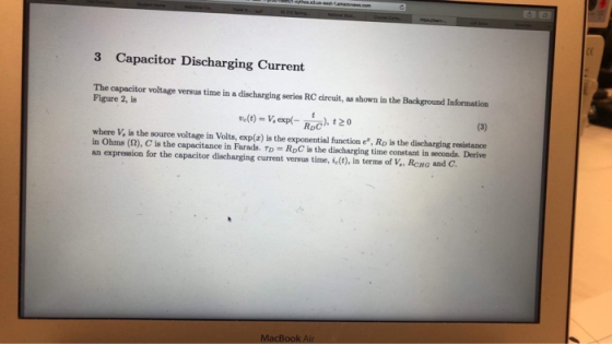 3 Capacitor Discharging Current The capacitor voltage versus time in a discharging series RC circuit, as shown in the Backgro