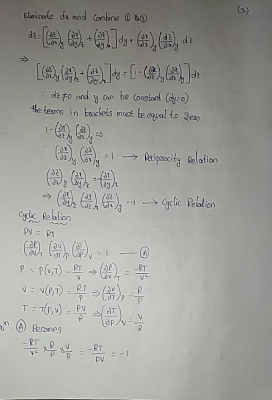 Eliminate de and combine 60 dz to and y can be constant (dy=0) the teoms in brackets must be equal to zero 6), (a), - → Recip