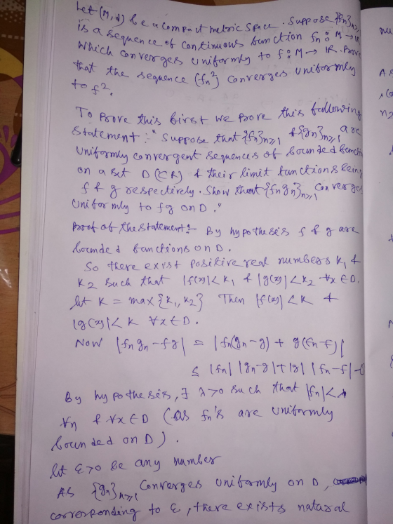 bet (m, d) be a compact metsic Space . Suppose tn 3 is a sequence of continuous bunction fn 8 MIR Which converges uniformly t