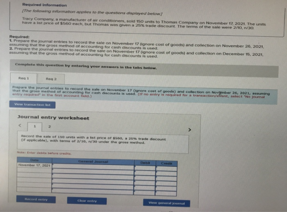 Required information The following information applies to the questions displayed below Tracy Company, a manufacturer of air