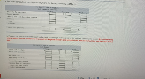 b. Prepare a schedule of monthly cash payments for January, February and March Si Daniels Health Products Cash Payants Schedu