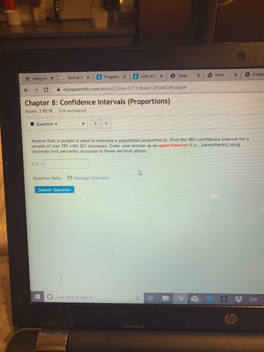 * Hints x Create = Using the how to fix Progress * Link til Hints + c myopenmath.com/assess2/?cid=53117&aid=3854022/skip/4 Ch