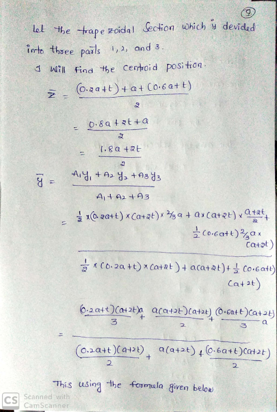 Let the trapezoidal Section which y devided into three paëls 1, 2, and 3. o will find the centooid position: 0.29 ++ +@+ C0.6