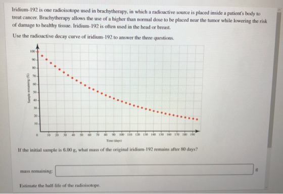 Iridium-192 is one radioisotope used in brachytherapy, in which a radioactive source is placed inside a patients body to tre