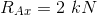 \\ R_{Ax}=2\ kN