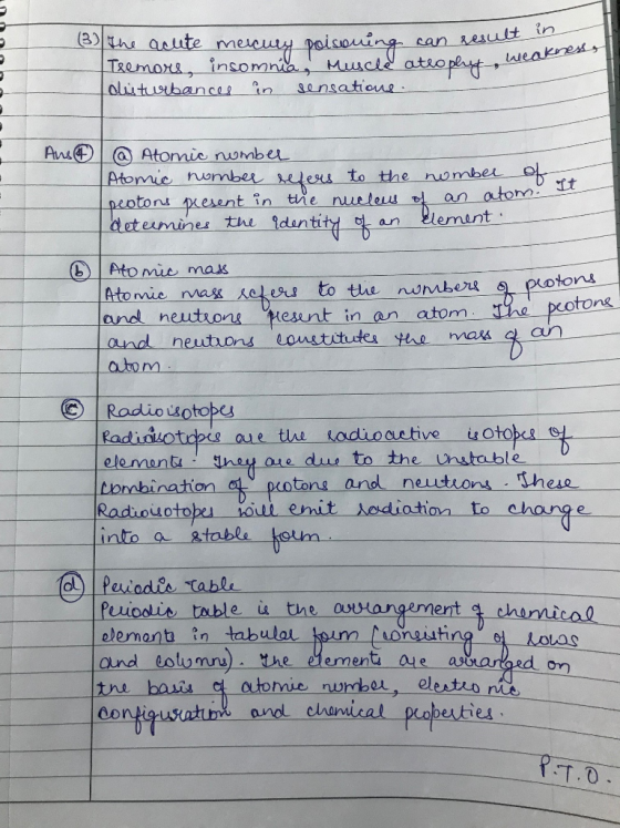 (3) the acute mencury poisoning can result Teemors, insomnia, muscle ateophy, weal disturbances in sensations Aus @ Atomic nu