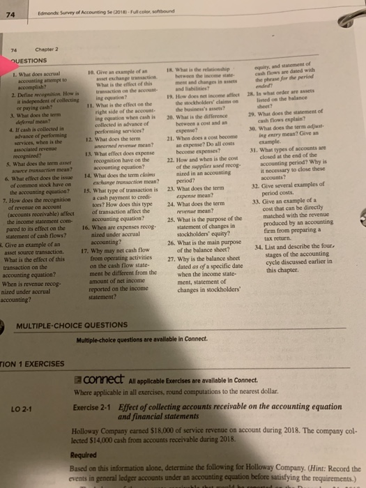 74 Edmond Survey of Accounting Se (2018) - Full color sohbound 74 Chapter 2 QUESTIONS ity, and statement of cachows are dated
