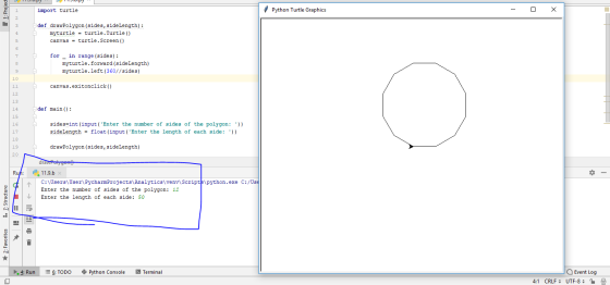 Python Turtle Graphics X import turtle def drawPolygon (sides, side Length) myturtle= turtle.Turtle canvas= turtle.Screen ( i