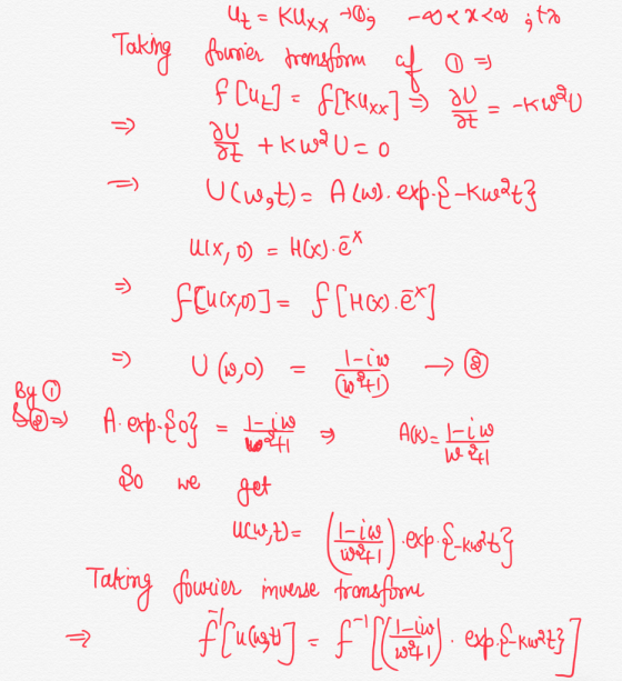 Uz = KUxx Og -442200 ģt? Taking fournier tremsform of o u r f Cuz] = f[KUxx] » ou = kweu +Kwa Uso UCWgt) = A (w). exp. { Kwat