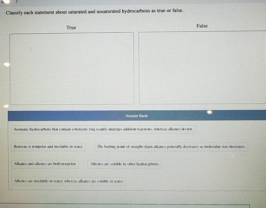 Classify Each Statement About Saturated And Unsaturated Hydrocarbons As 