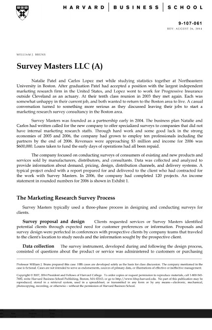 HARVARD BUSINESS SCHOOL 9-107-061 RENAUGET Survey Masters LLC (A) Natalie Patel and Carlos Lopez met while studying statistic