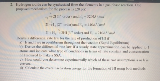 2. Hydrogen iodide can be synthesized from the elements in a gas-phase reaction. One proposed mechanism for the process is (2