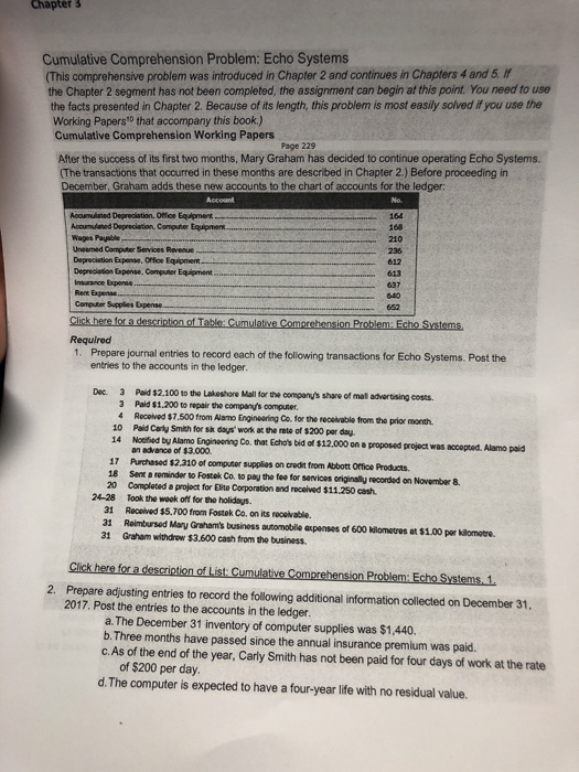 Chapter 3 Cumulative Comprehension Problem: Echo Systems (This comprehensive problem was introduced in Chapter 2 and continue