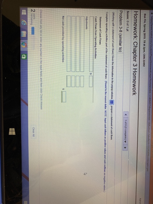 Homework: Chapter 3 Homework Problem 3-8 (similar to) Ciear At