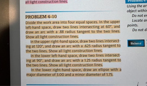 all light construction lines. Problems Using the ar object withir Do not er Locate ar points. Do not d. PROBLEM 4-10 Divide t